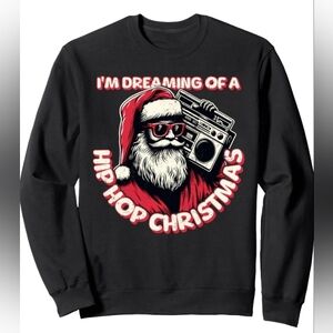 Hip Hop Christmas Santa With Boombox R&B Holiday Sweatshirt Mens Large Black
